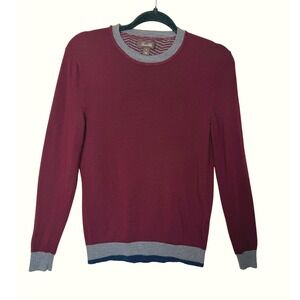 Tasso Elba Burgundy Grey Merino‎ Wool Blend Crewneck Sweater Small Pullover